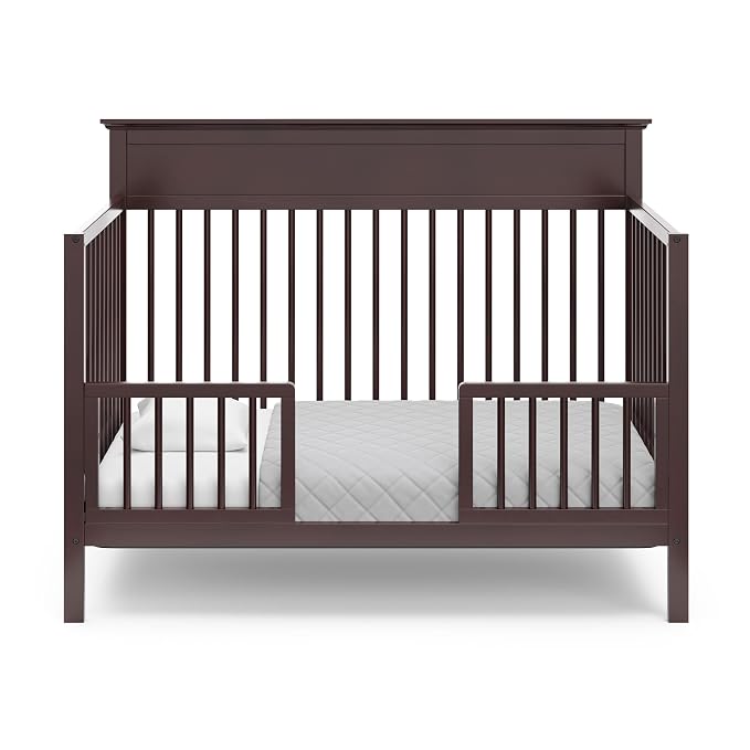 Storkcraft Carmel 5-in-1 Convertible Crib - GREENGUARD Gold Certified, Converts to Toddler Bed & Full-Size Bed, Fits Standard Full-Size Crib Mattress, 4 Adjustable Mattress Heights (Espresso)