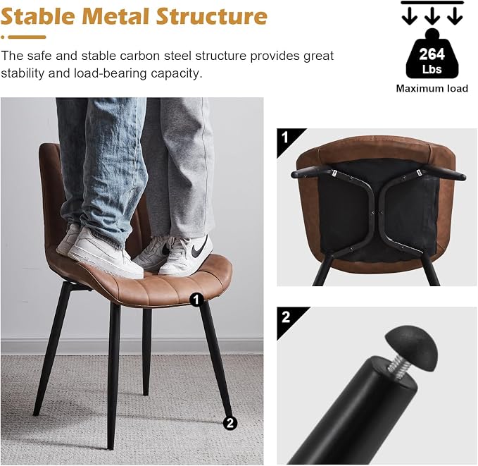 CLIPOP Dining Chairs Set of 2, Faux Leather Dining Chairs with Upholstered Seat, High Back Comfy Cushion, Metal Leg, Accent Kitchen Side Chair for Living, Restaurant & Meeting Room, Brown