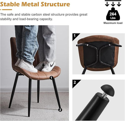 CLIPOP Dining Chairs Set of 2, Faux Leather Dining Chairs with Upholstered Seat, High Back Comfy Cushion, Metal Leg, Accent Kitchen Side Chair for Living, Restaurant & Meeting Room, Brown