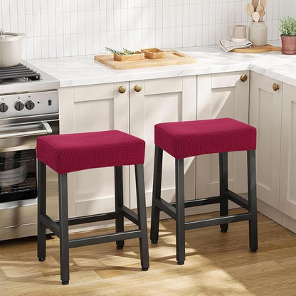 YISUN Stool Covers Rectangle - 2 Pack Stretch Waterproof Saddle Seat Cover Counter Bar Stools Bar Chairs Covers Kitchen Island Chairs Cushion Protector (2, Wine Red)