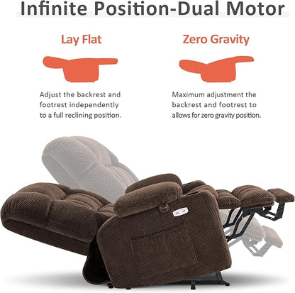 MCombo Small Dual Motor Power Lift Recliner Chair for Petite Elderly, Zero Gravity Lift Chair with Heat and Massage, Infinite Position Lay Flat Recliner, USB Ports, Fabric 7893 (Small, Coffee)