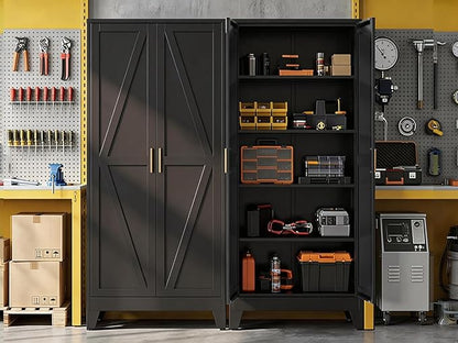 71" H Black Metal Storage Cabinets,Garage Storage Cabinet,Tall Pantry Cabinet with Doors,Kitchen Food Storage Cabinet,Farmhouse Storage Cabinets for Kitchen, Dining Room