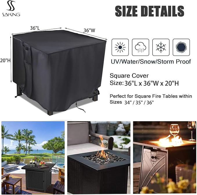 Saking Fire Pit Cover,36 Inch Firepit Covers Square Gas Fireplace Fire Pit Table Cover for Propane Fire Pit - 36 X 36 X 20 Inch
