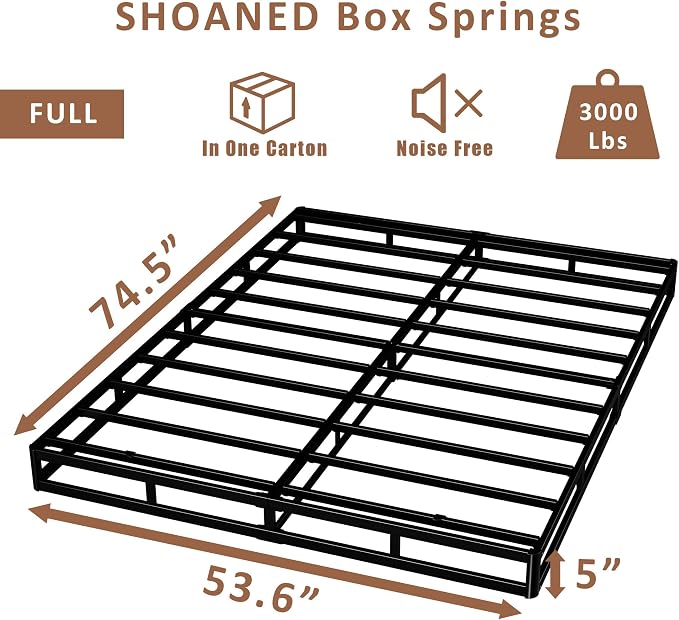 SHOANED Full Size Box Springs - 5 Inch Low Profile Mattress Foundation No Noise Heavy Duty Metal Basics Bed Base with Clean Fabric Cover, Easy Assembly