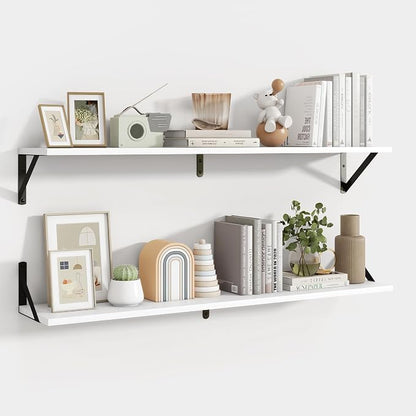 Axeman 40 Inch Floating Shelves | 8 Inch Deep White Wall Shelves Set of 2 | 39.4" W x 8" D Rustic White Wood Shelves for Bathroom Kitchen Living Room