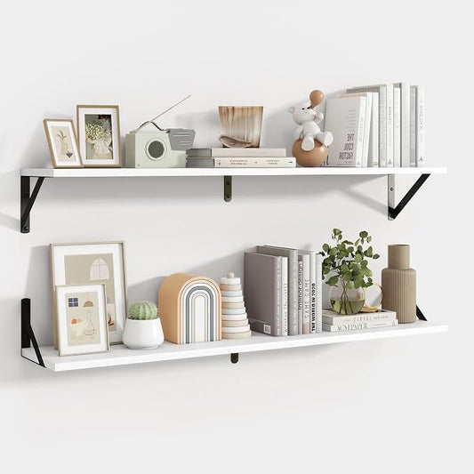 Axeman 40 Inch Floating Shelves | 8 Inch Deep White Wall Shelves Set of 2 | 39.4" W x 8" D Rustic White Wood Shelves for Bathroom Kitchen Living Room