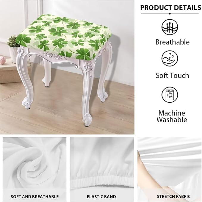 Bar Stool Covers St Patricks Day Bar Stool Covers Rectangle Set of 2 Stretch Vanity Chair Cover for Living Room Kitchen Counter Foot Stool Covers Rectangular Lucky Leaf