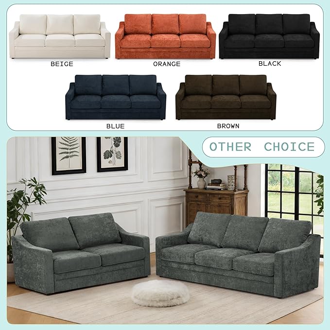 2 Pieces Chenille Sofa Set w/Soft Back Cushion, Grey | Modern 2 Seat & 3 Seats Couch Set w/Deep Seat Space, Upholstered Love Seat & Sofa w/High Density Foam for Living Room