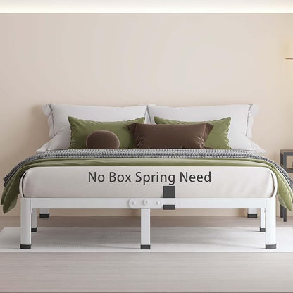 MAF 7 Inch King Metal Platform Bed Frame White with Round Corner Legs, Mattress Slide Stopper, 3000 LBS Heavy Duty Steel Slats Support, Noise Free, No Box Spring Needed, Easy Assembly