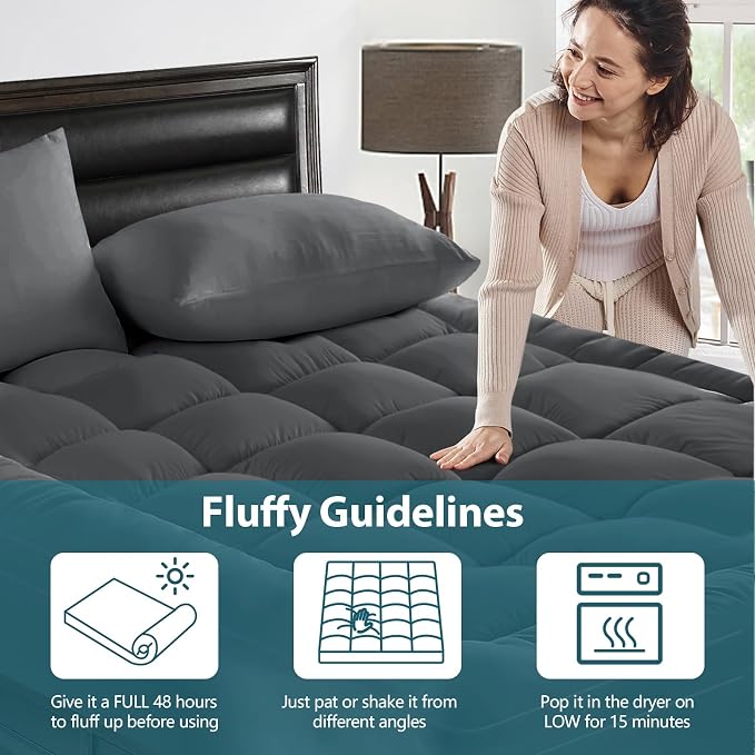 CYMULA Full XL Mattress Topper - Extra Thick Cooling Mattress Pad Cover for Back Pain - Soft Mattress Protector Firm Bed Topper Pillow Top with 8-21 Inch Deep Pocket 3D Snow Down Alternative Fill