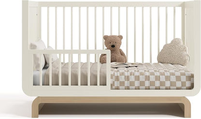 Storkcraft Santorini 5-in-1 Convertible Crib with Toddler Guardrail – GREENGUARD Gold Certified, Conversion Kit Included, 100% Solid Wood, Fits Standard Crib Mattress (Frosted Oat and Driftwood)
