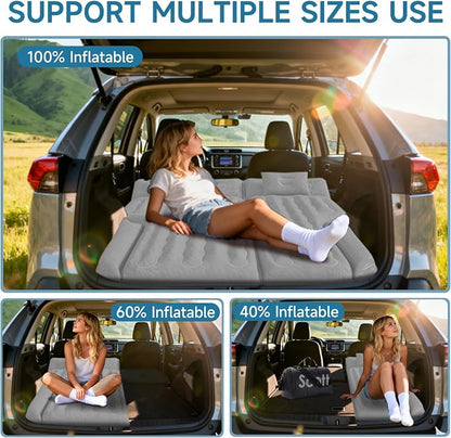 Inflatable SUV Air Mattress Bed Car Mattress, Double-Sided Flocking Travel Camping Bed, Car Sleeping Mattress for Universal SUV with Air Pump 2 Pillows