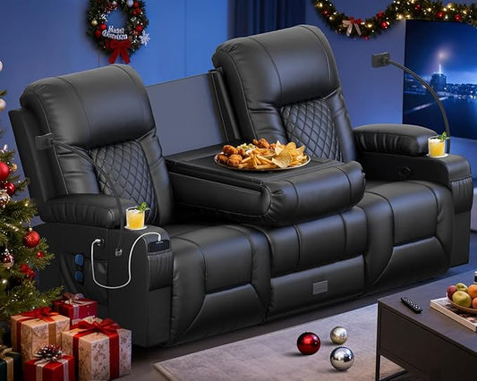 Loveseat Recliner Sofa with Flip Backrest Design, 3 Seat Reclining Couch with Drawer, Pocket, USB Ports & Phone Holders, Wall Hugger RV Sofa Recliner Couch for Home Theater Seating