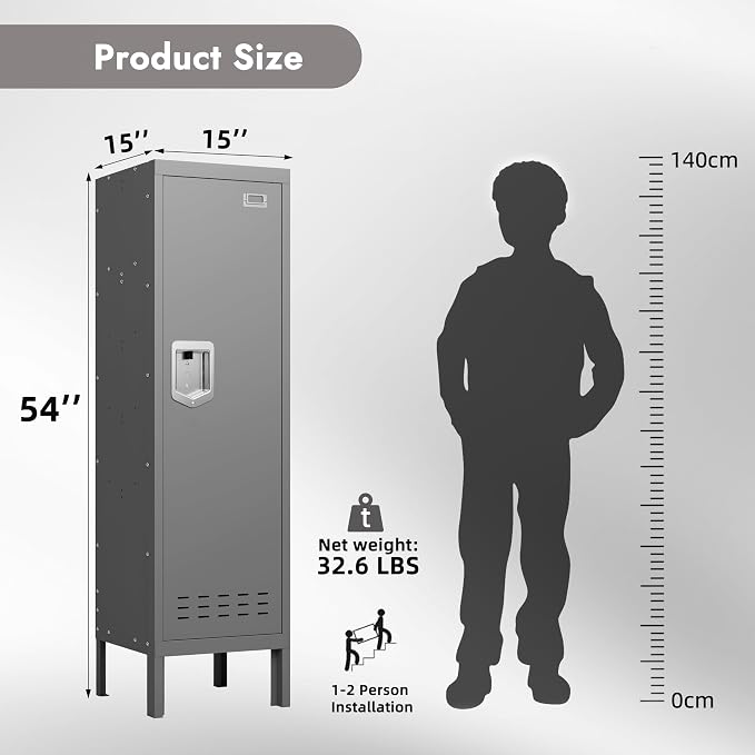 BUTISOW Metal Cabinet Home Office Storage,Lockers,Lockable Employees Metal Locker with Door,54" Height Steel Locker,Lockable Steel Locker for Gym,School,Home,Office,Garage,Assembly Required