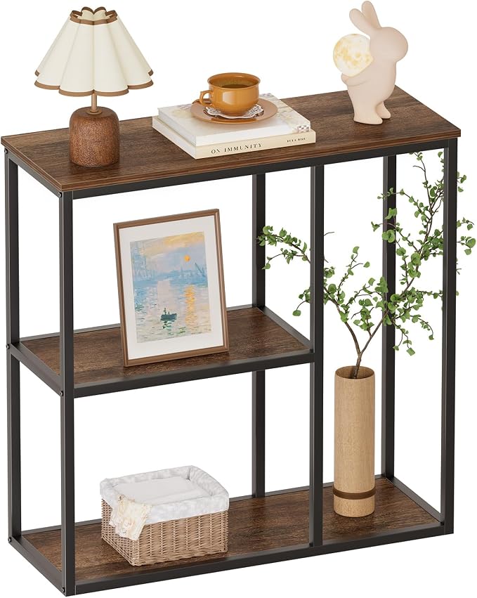 WOHOMO Console Table, Small Entryway Table with Storage Shelves 11.8'' Narrow Sofa Table Modern Hallway Table for Living Room 31.5" x11.8''x31.5'' Walnut