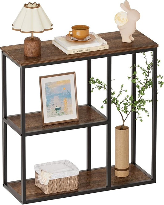WOHOMO Console Table, Small Entryway Table with Storage Shelves 11.8'' Narrow Sofa Table Modern Hallway Table for Living Room 31.5" x11.8''x31.5'' Walnut