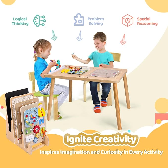 Joylike Sensory Table with Busy Boards for Toddlers 1-3, 7-in-1 Drawing and Activity Table with 4 Busy Boards, 2 Storage Bins & Paper Roll, Educational Learning Gifts for 1 2 3 4 5 Year Old Boys Girls