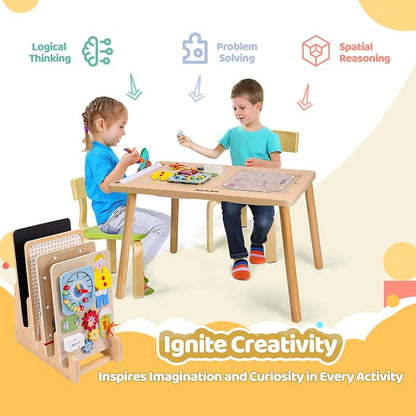 Joylike Sensory Table with Busy Boards for Toddlers 1-3, 7-in-1 Drawing and Activity Table with 4 Busy Boards, 2 Storage Bins & Paper Roll, Educational Learning Gifts for 1 2 3 4 5 Year Old Boys Girls
