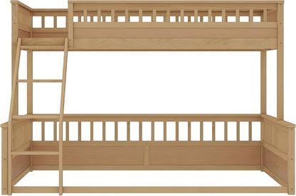 RUNNA Twin XL Over Queen Bunk Bed, Detachable, Ladder, Natural | Twin XL over queen bunk bed, detachable design, ladder, guardrails, solid wood frame, no box spring needed, rustic natural