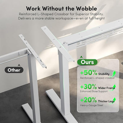FEZIBO Electric Standing Desk with L-Shaped Crossbar & Cable Management System, 48 x 24 Inches Sit Stand up Desk, Adjustable Height Standing Desk for Home Office, Light Walnut