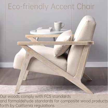 INZOY Mid Century Modern Accent Chair Set of 2 with Wood Frame, Upholstered Armchair with Waist Cushion, Accent Chair for Living Room Bedroom Apartment, Easy Assemble, Beige