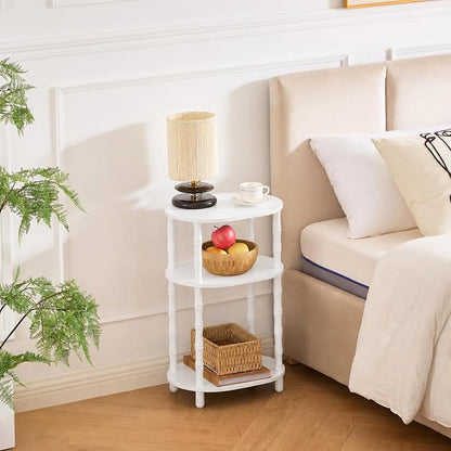 Side Table, 3-Tier Oval Accent Small End Table, Modern Oval Nightstand Accent Table for Small Space, Bedrooms, Living Room, Easy to Assemble, White