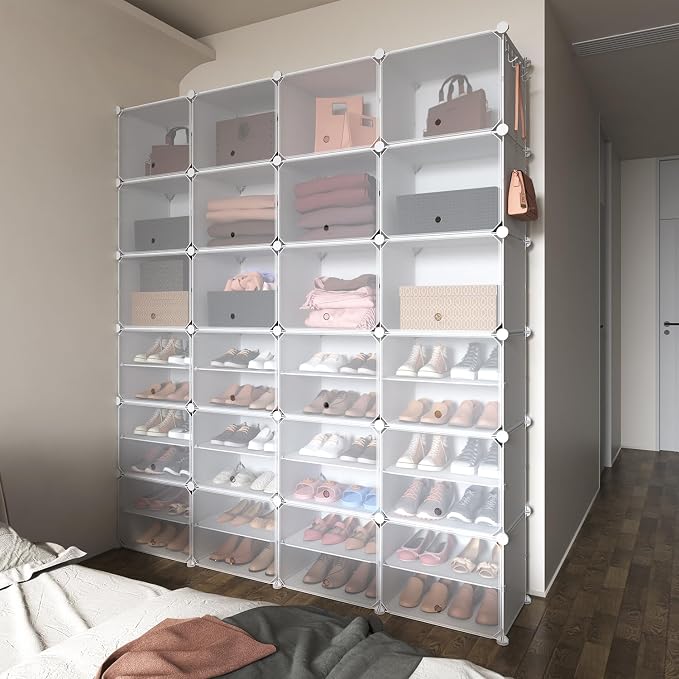 ROJASOP Shoe Storage Cabinet, 12-Tier Shoe Organizer 96 Pairs Extra Large Plastic Shoe Rack with Covers Portable Shoe Rack Organizer with Doors Big Shoe Rack for Closet Entryway Bedroom