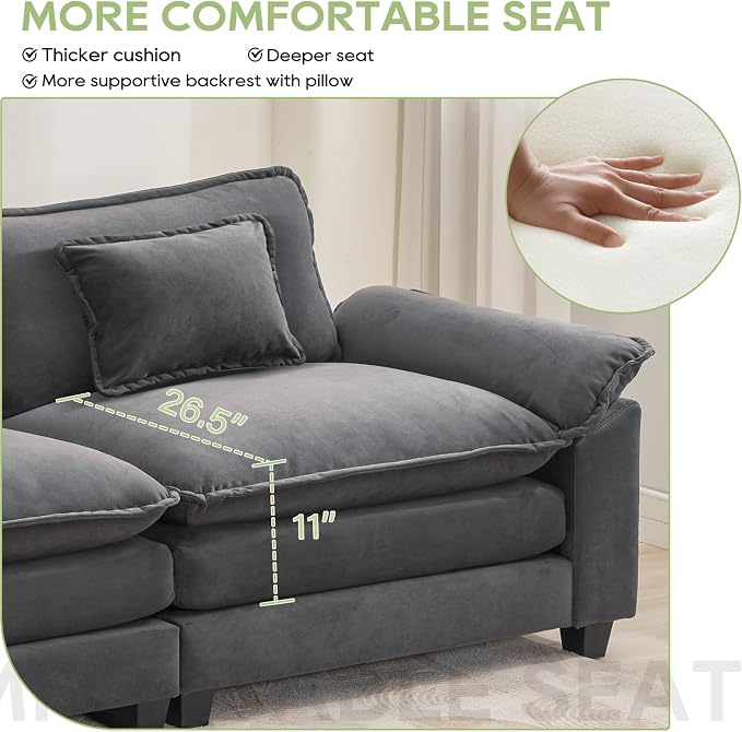 Oprisen Modular Sectional Sofa, Comfy Cloud Couch Sectional Sofa, Velvet Sofa Sleeper Deep Seat Sofa with Throw Pillows for Living Room (Blue Gray, 53"- Single Seat)