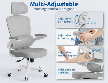 TRALT Office Chair Ergonomic Desk Chair, 330 LBS Home Mesh Office Desk Chairs with Wheels, Comfortable Gaming Chairs (1, Grey PU)