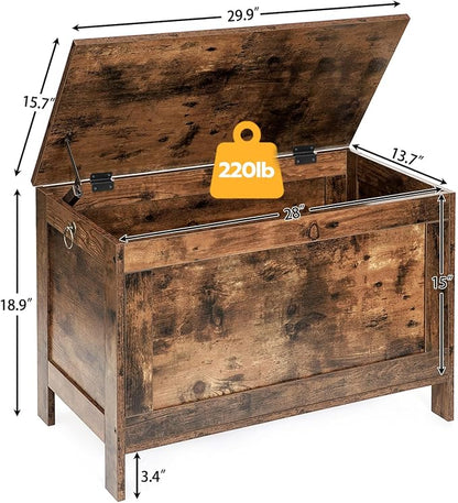 HOOBRO Toy Box, Retro Wooden Look Storage Chest with Safety Hinge, Entryway Storage Bench Supports 220 lb, 29.9 x 15.7 x 18.9 Inches Toy Chest Organizer, Easy Assembly (Rustic Brown) BF75CW01G2