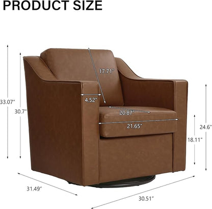 Swivel Accent Chair, Modern Round Barrel Arm Chair for Living Room, Bedroom, Comfy Club Reading Chairs for Adults (Leather Coffee, Set of 2)