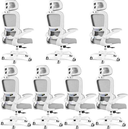 TRALT Office Chair Ergonomic Desk Chair, 330 LBS Home Mesh Office Desk Chairs with Wheels, Comfortable Gaming Chairs White Pack of 7