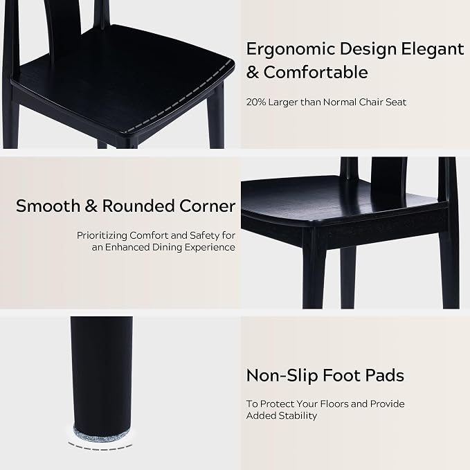 EYYTHUNG Wood Dining Chairs Set of 6, Farmhouse Mid Century Kitchen Chairs with Curved Back, Modern Wishbone Dining Chairs for Dining Room, Kitchen, Black