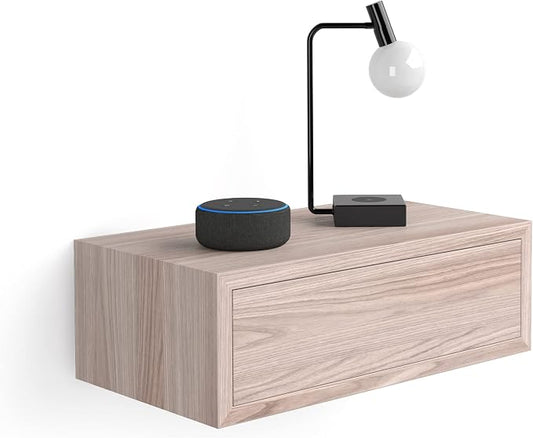 Mobili Fiver, Riccardo Floating nightstand, Pearled Elm, 17.7" x 9.8" x 6.1 ", Melamine-Finished, Modern Bedside Table, End Table, Italian Furniture