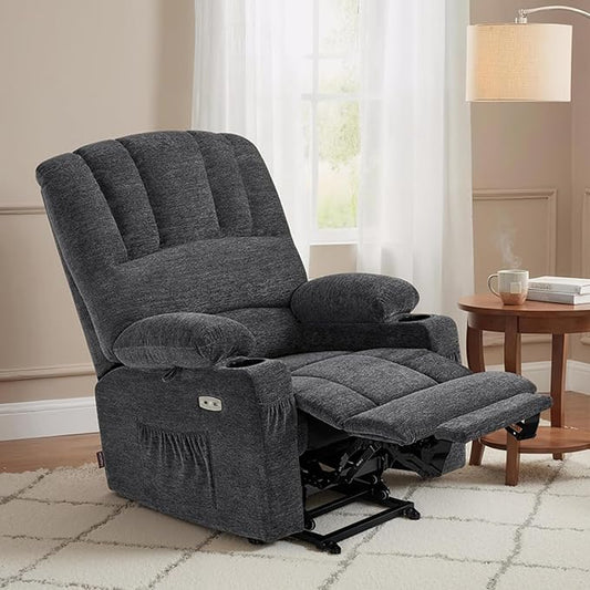 MCombo Power Lift Recliner Chair for Elderly, Lift Chair with Heat and Massage, USB &Type C Ports, Cup Holders, Fabric 7095 (Medium, Dark Grey)