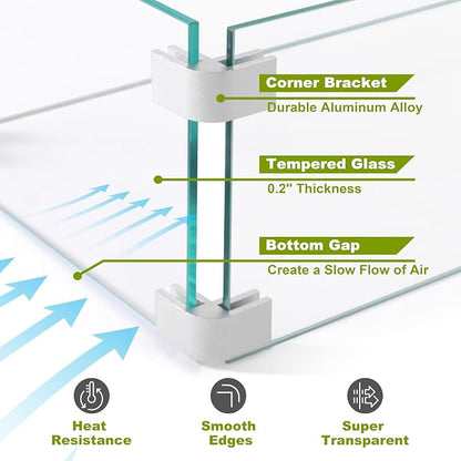 Nuu Garden Tempered Glass Wind Guard for Rectangular Propane Fire Pit Table 28.7''*10.2''*5.5'' Inch, Durable Flame Guard Shield with Aluminum Alloy Corner Brackets for Outdoor Patio Gas Fire Table