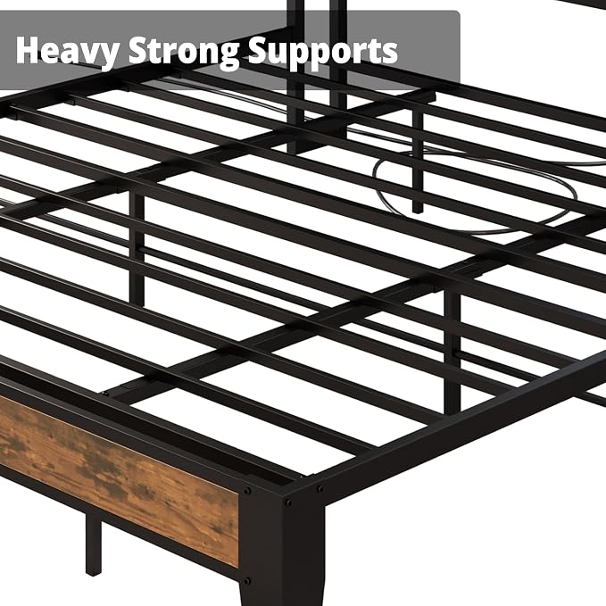 ANCTOR King Bed Frame, Upholstered Tufted Headboard, Storage Shelves & Charging Station, No Box Springs Needed, Sturdy, Noise-Free, Modern Vintage Style