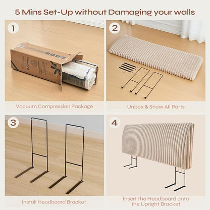 4.7" Upholstered Modern Headboard for Full Size Bed, Height Adjustable and Ergonomic Headboard, Easy Assemble, Sturdy and Durable, Faux Rabbit Fur, Light Camel