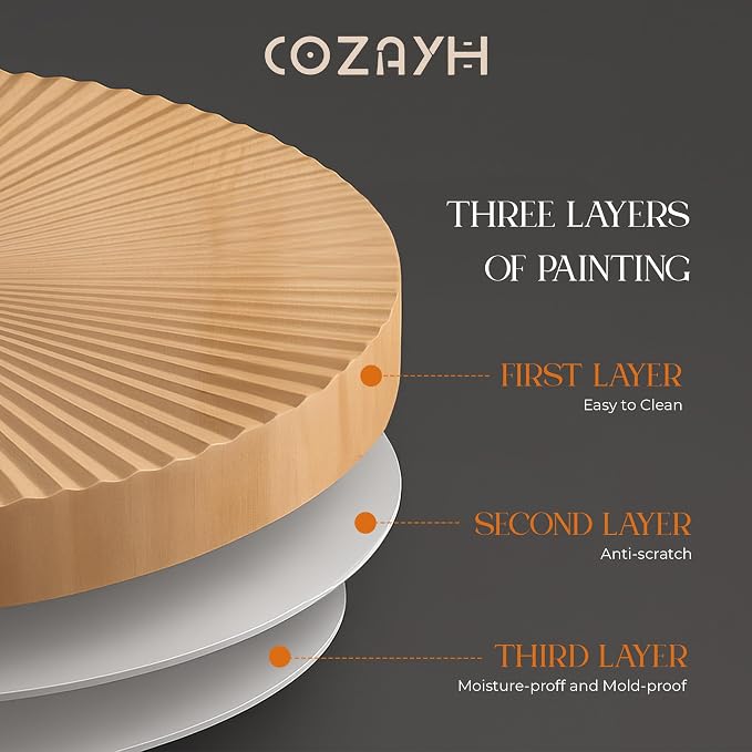 COZAYH 2-Piece Round Nesting Coffee Table Set, Natural Wood Top with Black Metal Legs, Radial Pattern – Rustic Farmhouse Accent for Living Room or Bedroom – Space-Saving Modern Furniture