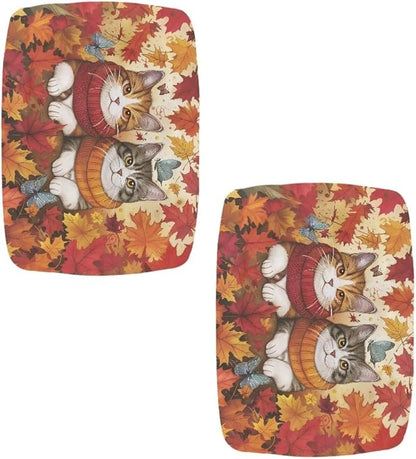 Cat Maple Leaf Bar Stool Covers Rectangle Thanksgiving Decoration Bar Stool Covers Rectangle Set of 2 Stretchy Vanity Chair Cover Seat Cover with Elastic Band