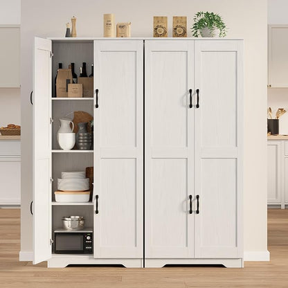 Garvee Kitchen Pantry Cabinet, Freestanding White Pantry Storage Cabinet, 60 in Cupboard, Tall Bathroom Storage Cabinet with 2 Doors and Adjustable Shelves, for Dining Room, Living Room, White