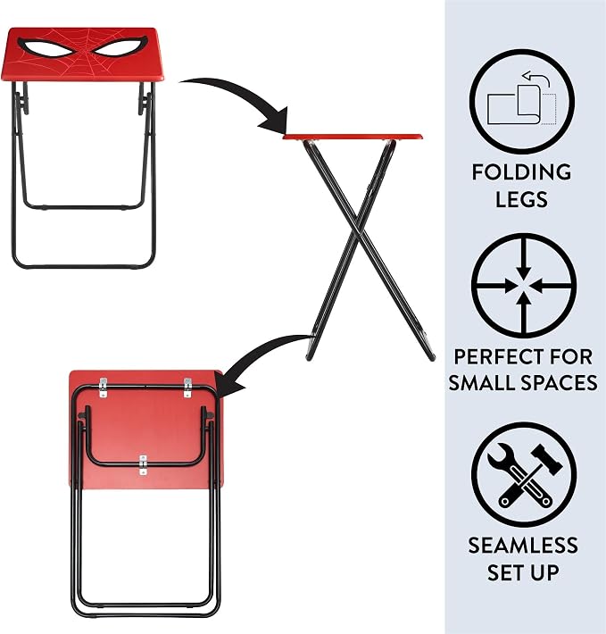Marvel Spiderman Folding Tray Table,Portable Snack & Laptop Table, Compact Space-Saving Design for Kids & Teens, Lightweight Indoor Table for Bedroom, Dorm, or Playroom