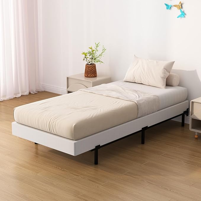 Upcanso 7 Inch Twin Box Spring Bed Base, Low Profile Metal Boxspring Twin with Fabric Cover, 2000 Lbs Max Weight Capacity Mattress Foundation, Noise-Free, Easy Assembly
