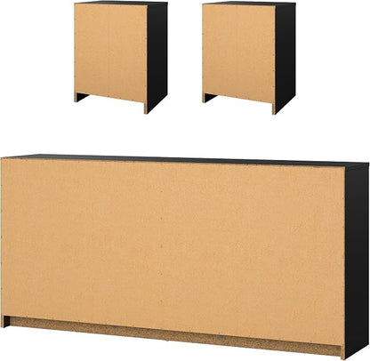 Tvilum Portland Black 3-Piece Bedroom Set - 6 Drawer Double Dresser and Nightstand Set of 2