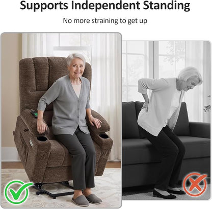 MCombo Power Lift Recliner Chair for Elderly, Lift Chair with Heat and Massage, USB &Type C Ports, Cup Holders, Fabric 7095 (Medium, Mocha)