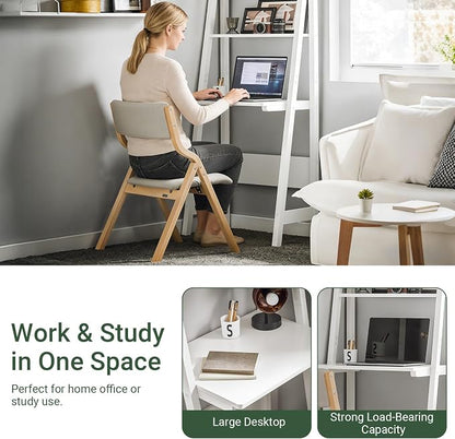 Haotian Ladder Desk with Shelves, Wall Desk for Small Space, Secretary Desk Workstation Dresser Shelf Freestanding Bookshelf, White FRG60-W | Freestanding Bookcase Desk for Storage & Study in Small Space, FRG60-W