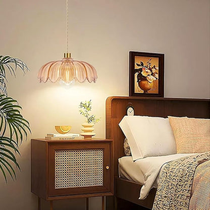QIYIZM Plug in Pendant Light Hanging Lights with Plug in Cord Mid Century Modern Gold Hanging Lamp Glass Vintage Dimmable Flower Chandelier Ceiling Fixture for Living Room,Kitchen,Boho
