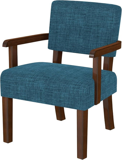 FAGAGA Accent Chair,Armchairs with Solid Wood Frame and Legs,Upholstered Reading Leisure Chair for Bedroom,Office,Waiting Room (Linen, Blue, One Chair)
