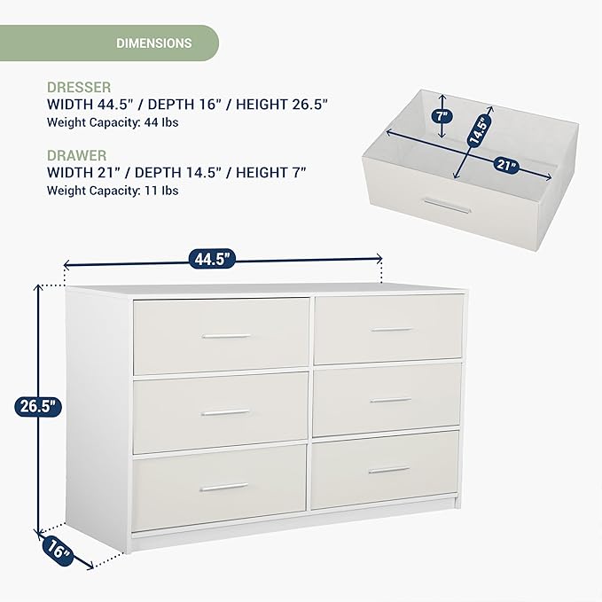 Modern 6-Drawer Dresser with Spacious Storage, Sturdy Wood Frame, Large Capacity Fabric Drawers, Dressers for Bedroom, Home Organization Storage for Living Room or Hallway, White | 6-drawer dresser, fabric storage drawers, sturdy wood frame, bedroom or...