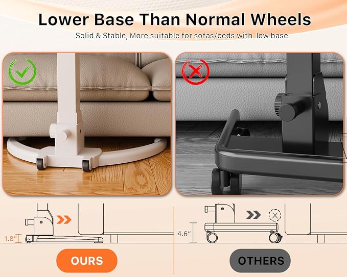 JOY worker Foldable Mobile Standing Desk, Height Adjustable Sit Stand Desk, 90° Tiltable Rolling Laptop Table, Portable Workstation with Wheels Non-Slip Mat for Home Office, Holds Up to 22lbs, White
